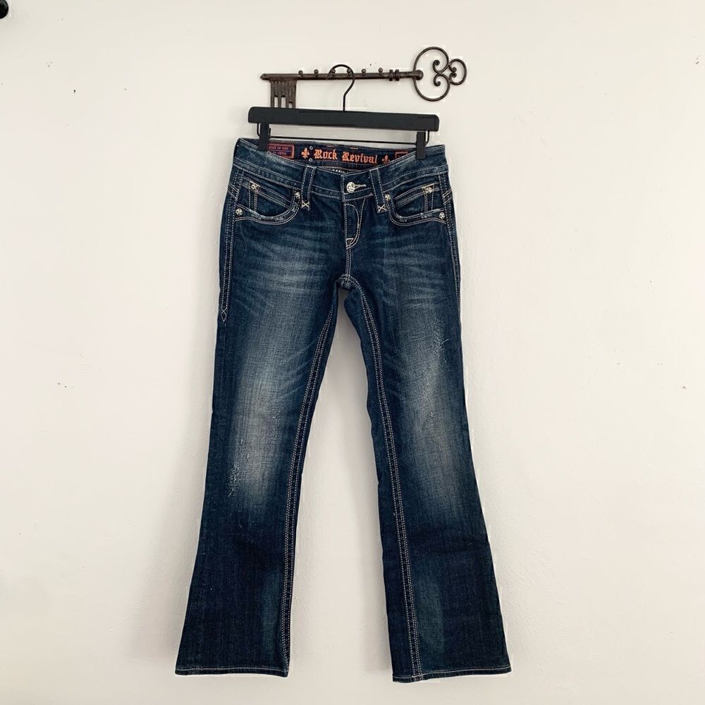 Rock Revival *Gwen Easy Boot* dark wash denim jeans western bling size 27